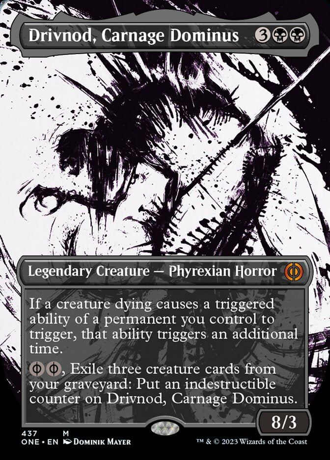 Drivnod, Carnage Dominus (Borderless Ichor Step-and-Compleat Foil) [Phyrexia: All Will Be One] | Gamers Paradise