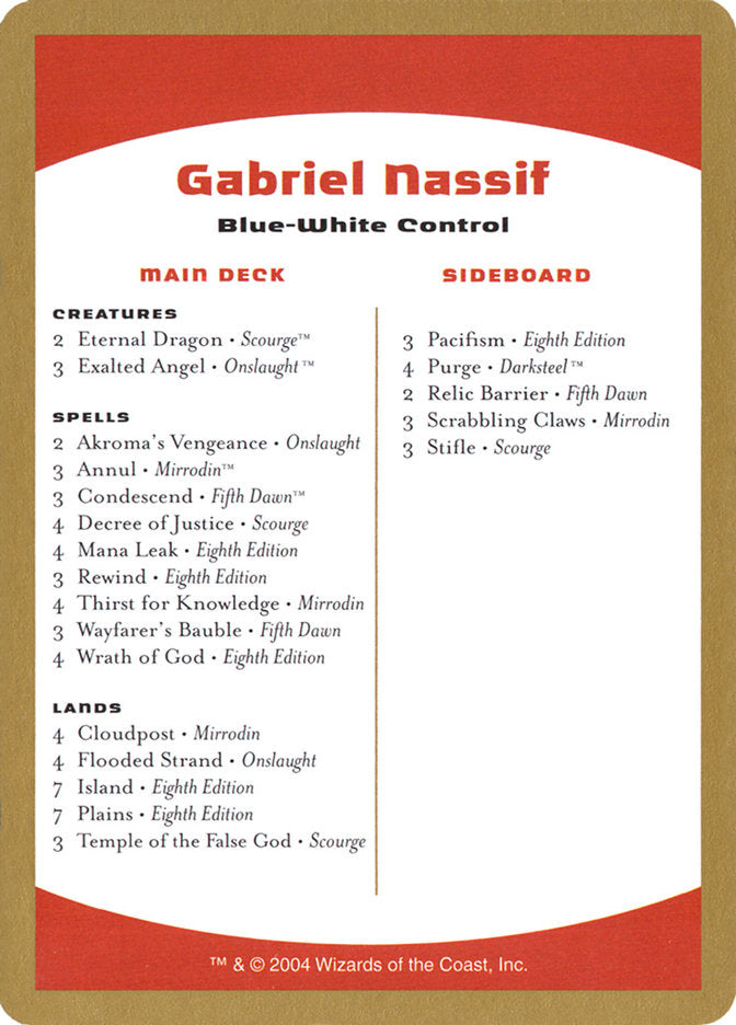 Gabriel Nassif Decklist [World Championship Decks 2004] | Gamers Paradise