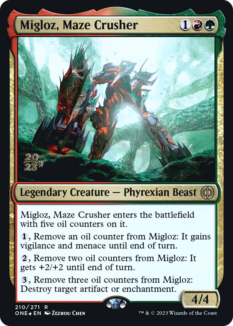 Migloz, Maze Crusher [Phyrexia: All Will Be One Prerelease Promos] | Gamers Paradise