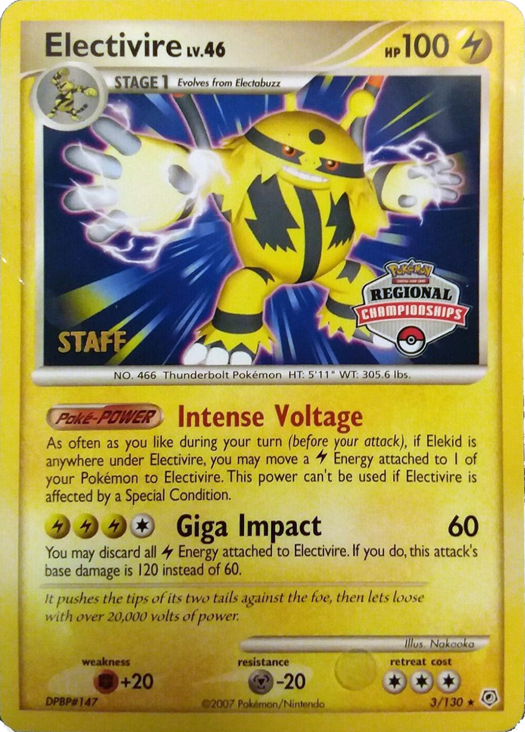 Electivire (003/130) (2008 Staff Regional Championships) [League & Championship Cards] | Gamers Paradise