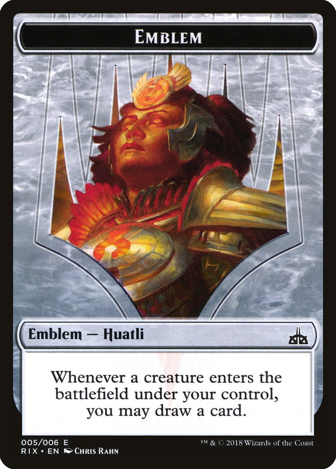 Huatli, Radiant Champion Emblem [Rivals of Ixalan Tokens] | Gamers Paradise