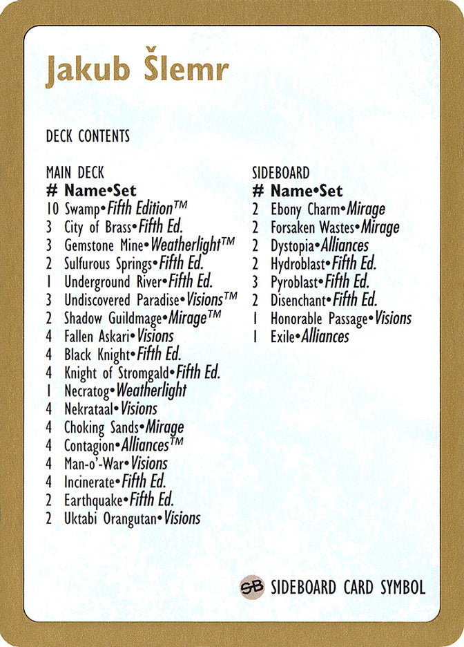 Jakub Slemr Decklist [World Championship Decks 1997] | Gamers Paradise