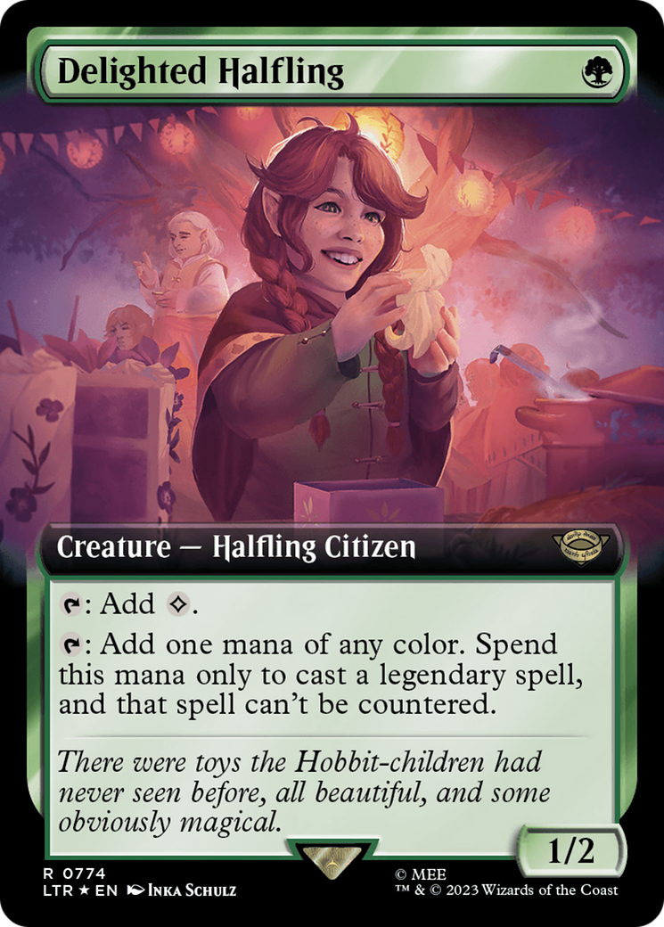 Delighted Halfling (Extended Art) (Surge Foil) [The Lord of the Rings: Tales of Middle-Earth] | Gamers Paradise