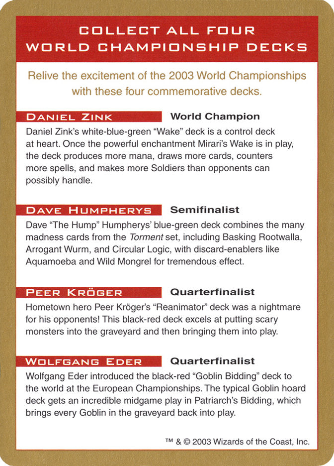 2003 World Championships Ad [World Championship Decks 2003] | Gamers Paradise