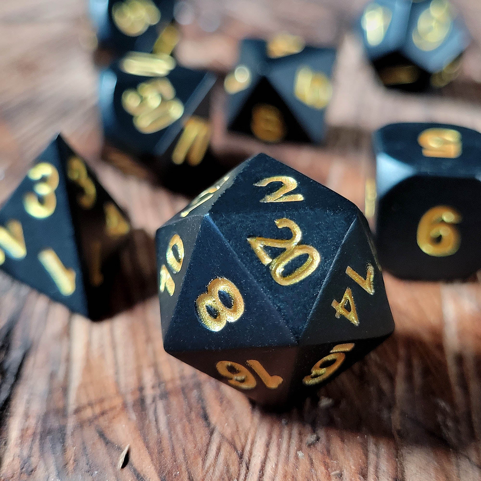 Black Raven Gold Set of 7 Metal Dice | Gamers Paradise