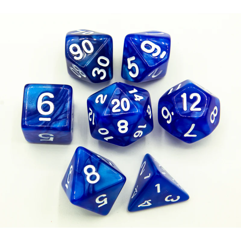 Blue/Indigo Set of 7 Special Set Polyhedral Dice with White Numbers for D20 based RPG's | Gamers Paradise