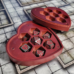 Dark Heart Set of 7 Heart-Shaped Metal RPG Dice and Heart Dice Box | Gamers Paradise