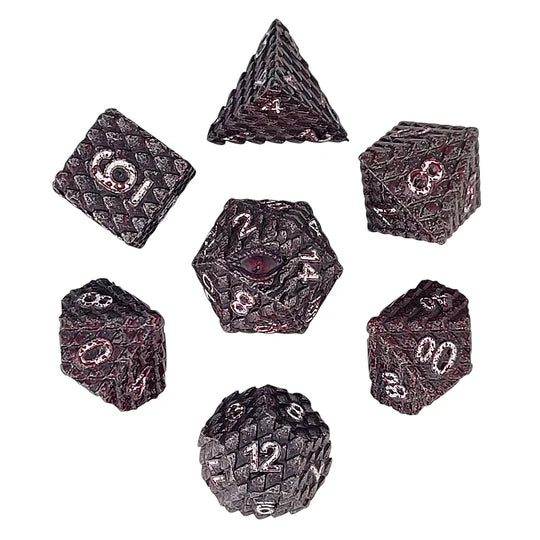 Dragon's Gaze Silver Blood Metal RPG Dice Set | Gamers Paradise