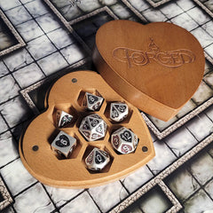 Forest Heart Set of 7 Heart-Shaped Metal RPG Dice and Heart Dice Box | Gamers Paradise