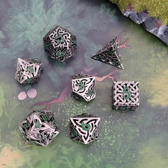 Sacred Hollows Silver Green Hollow Metal RPG Dice Set | Gamers Paradise