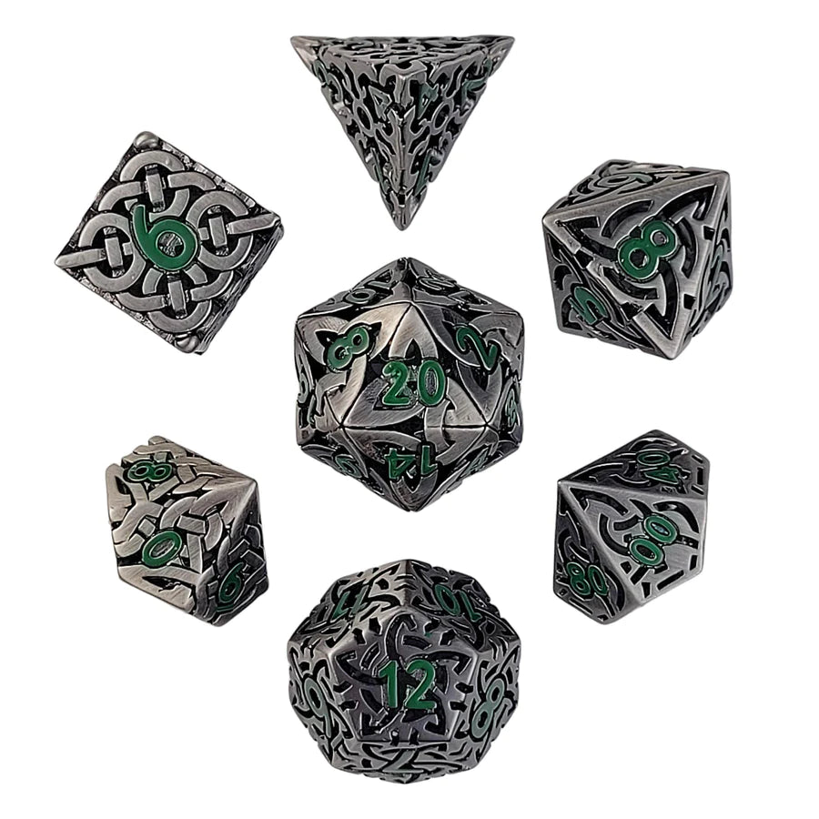 Sacred Hollows Silver Green Hollow Metal RPG Dice Set | Gamers Paradise