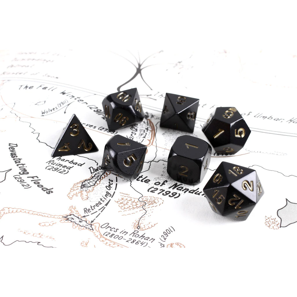 Black Raven Gold Set of 7 Metal Dice | Gamers Paradise