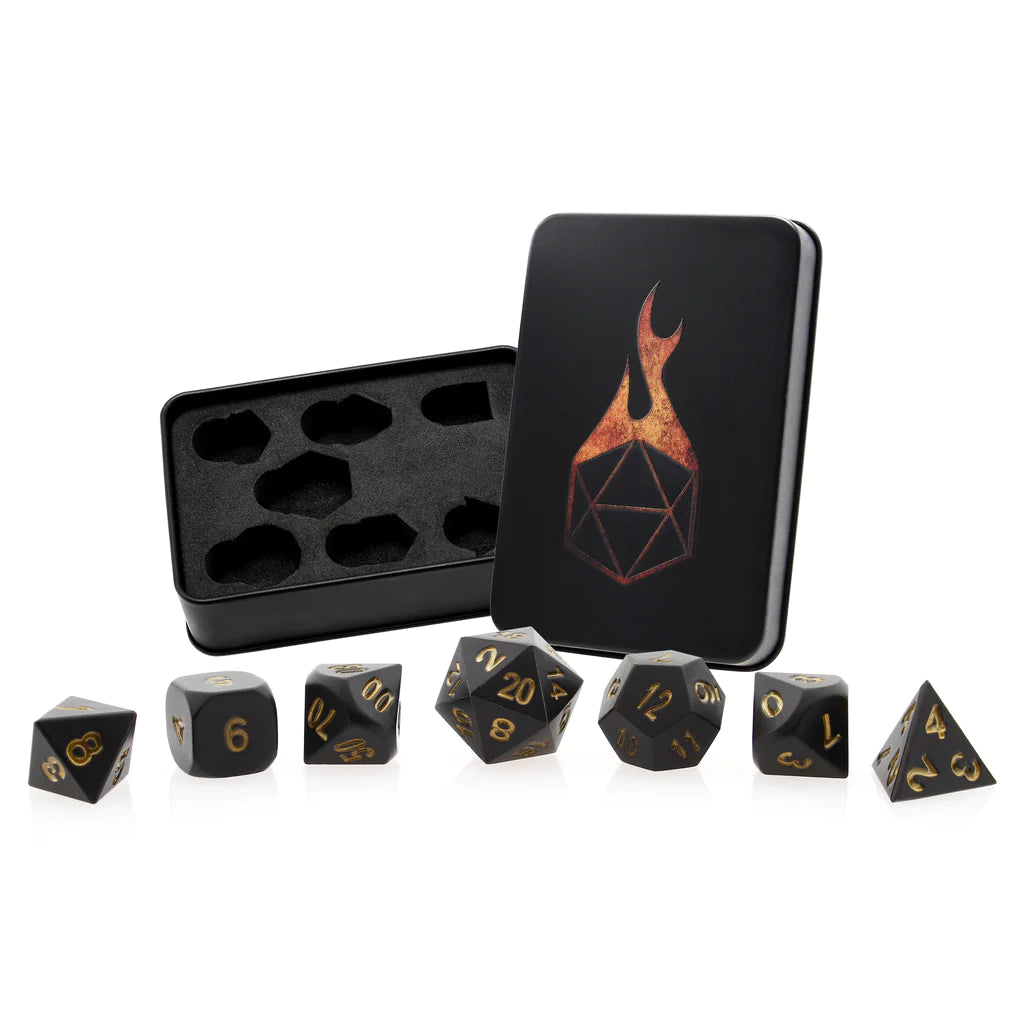 Black Raven Gold Set of 7 Metal Dice | Gamers Paradise