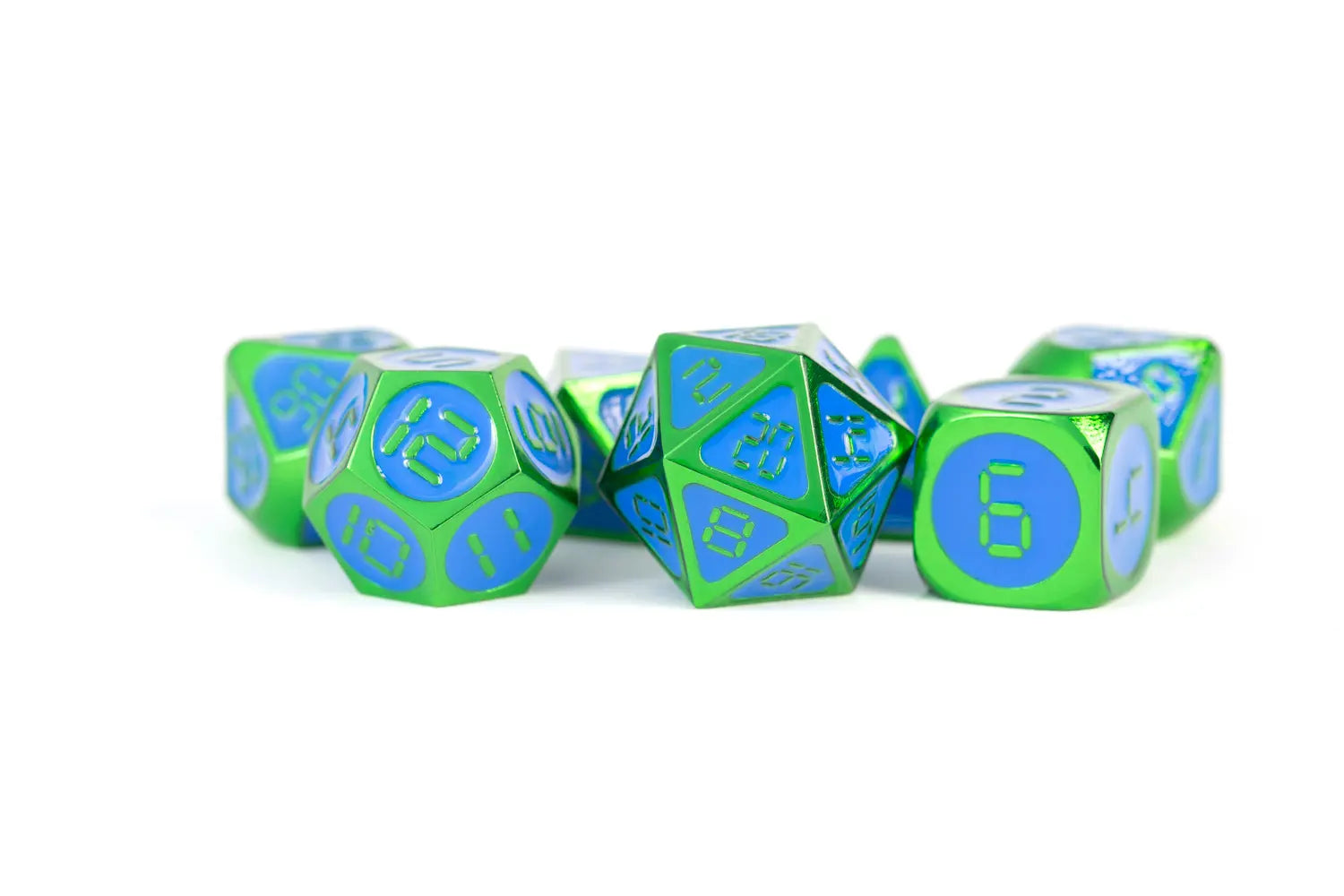 FANROLL METALLIC DICE: Green with Blue Enamel Digital 16mm Polyhedral Dice Set | Gamers Paradise