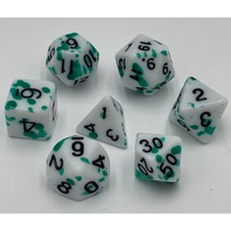 Green Set of 7 Speckled Polyhedral Dice with Black Numbers for D20 based RPG's | Gamers Paradise