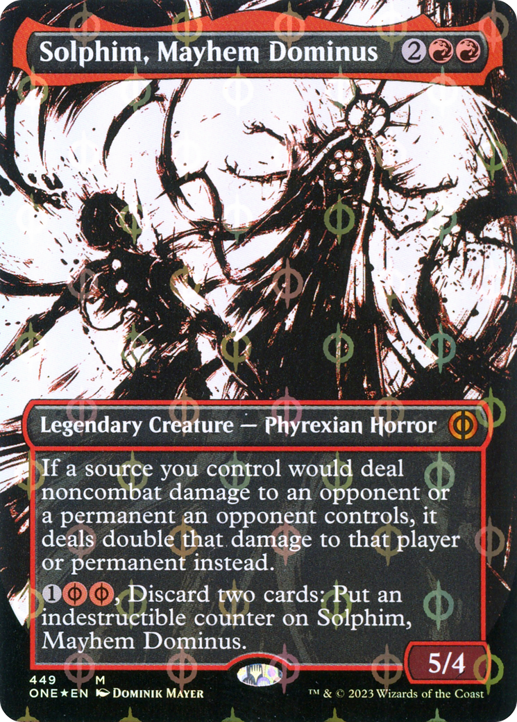 Solphim, Mayhem Dominus (Borderless Ichor Step-and-Compleat Foil) [Phyrexia: All Will Be One] | Gamers Paradise