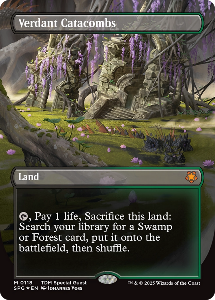 Verdant Catacombs (Borderless) (Dragonscale Foil) [Tarkir: Dragonstorm Special Guests] | Gamers Paradise