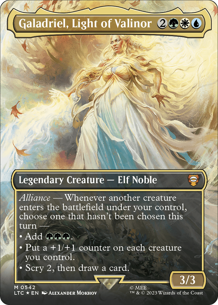 Galadriel, Light of Valinor (Borderless) (Surge Foil) [The Lord of the Rings: Tales of Middle-Earth Commander] | Gamers Paradise