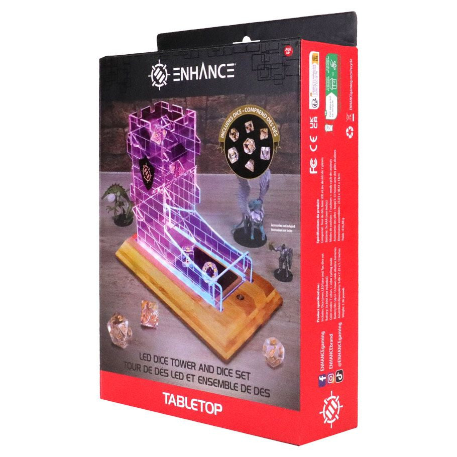Enhance: Tabletop LED Dice Tower & 7-set Clear | Gamers Paradise