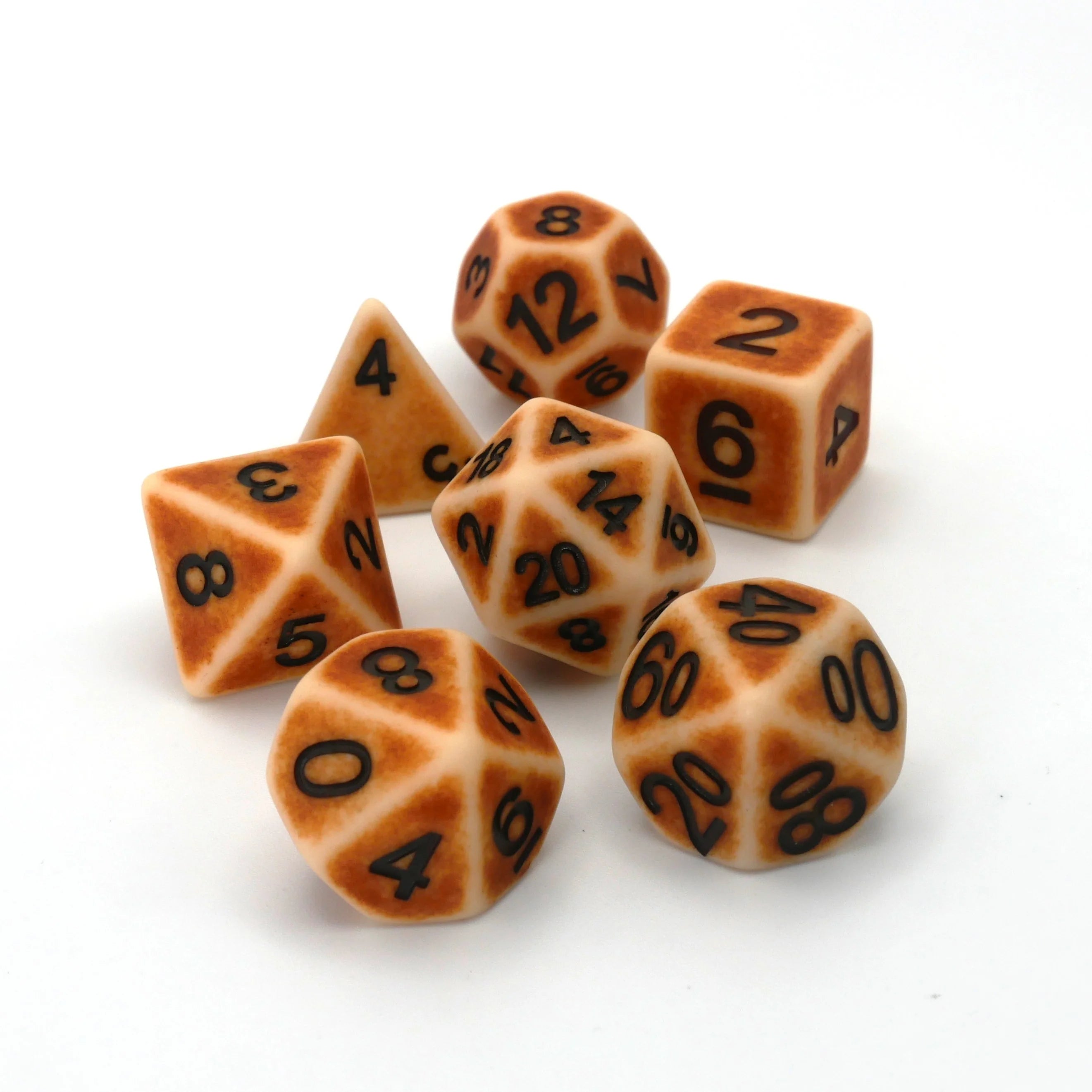 Bone Set of 7 Speckled Polyhedral Dice with Black Numbers for D20 based RPG's | Gamers Paradise