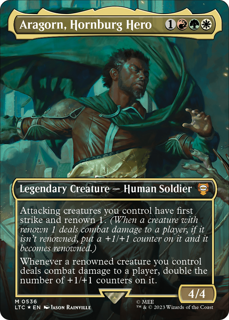 Aragorn, Hornburg Hero (Borderless) (Surge Foil) [The Lord of the Rings: Tales of Middle-Earth Commander] | Gamers Paradise