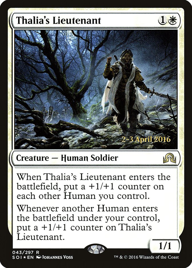Thalia's Lieutenant [Shadows over Innistrad Prerelease Promos] | Gamers Paradise