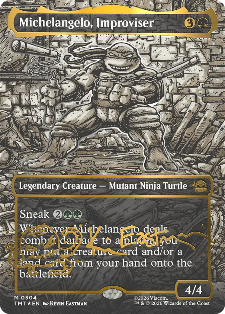 Michelangelo, Improviser (Borderless) (Gold-Stamped Signature) [Teenage Mutant Ninja Turtles] | Gamers Paradise