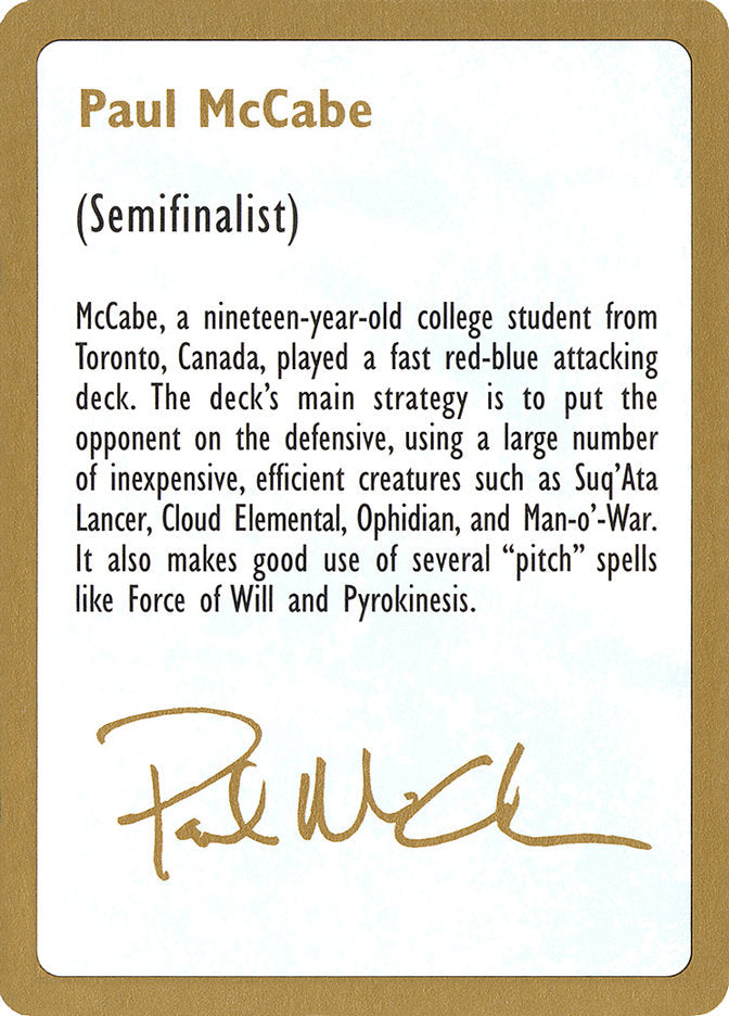 Paul McCabe Bio [World Championship Decks 1997] | Gamers Paradise