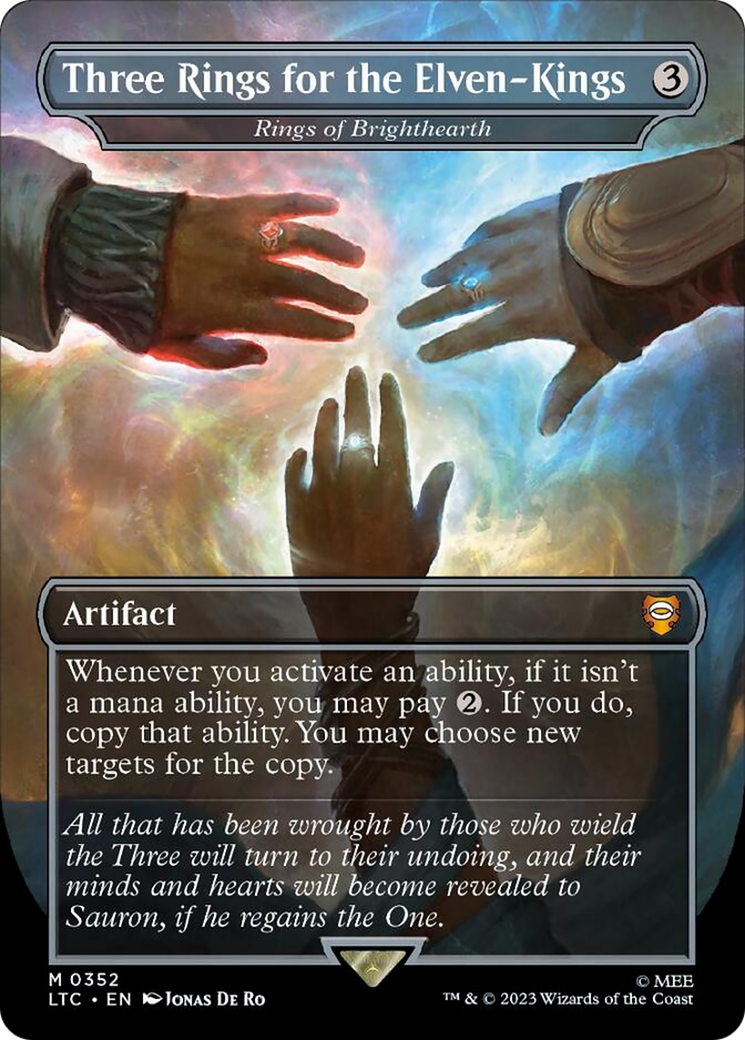 Three Rings for the Elven-Kings - Rings of Brighthearth (Borderless) (Surge Foil) [The Lord of the Rings: Tales of Middle-Earth Commander] | Gamers Paradise