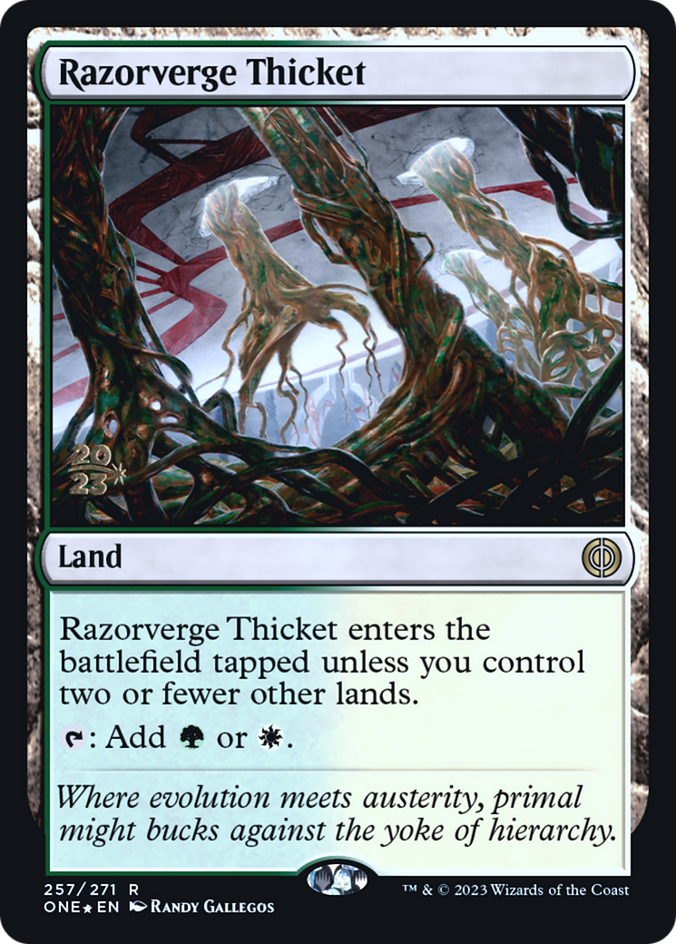 Razorverge Thicket [Phyrexia: All Will Be One Prerelease Promos] | Gamers Paradise
