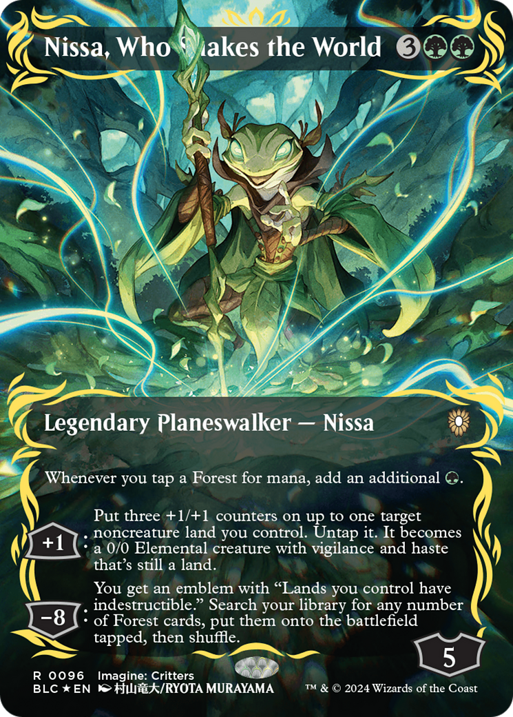 Nissa, Who Shakes the World (Borderless) (Raised Foil) [Bloomburrow Commander] | Gamers Paradise