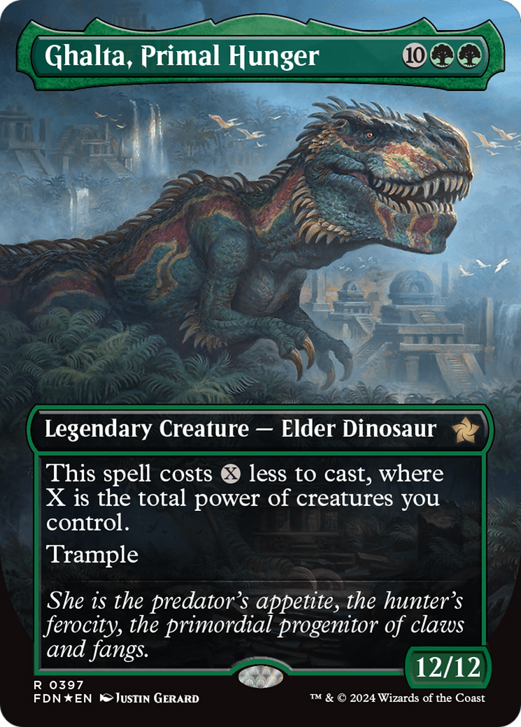 Ghalta, Primal Hunger (Borderless) (Mana Foil) [Foundations] | Gamers Paradise