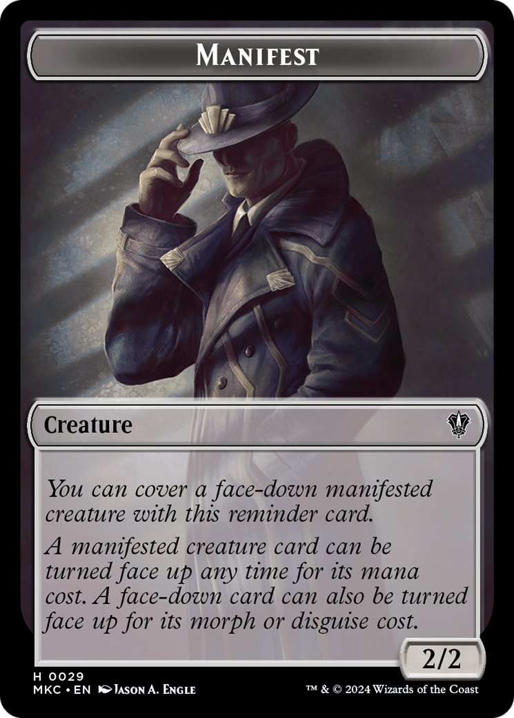 Saproling // Manifest Double-Sided Token [Murders at Karlov Manor Commander Tokens] | Gamers Paradise