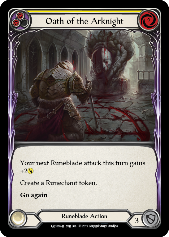 Oath of the Arknight (Yellow) [ARC092-R] (Arcane Rising)  1st Edition Rainbow Foil | Gamers Paradise