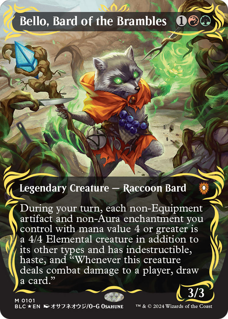 Bello, Bard of the Brambles (Borderless) (Raised Foil) [Bloomburrow Commander] | Gamers Paradise