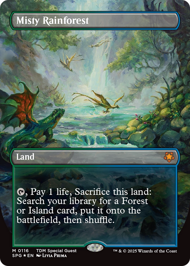 Misty Rainforest (Borderless) (Dragonscale Foil) [Tarkir: Dragonstorm Special Guests] | Gamers Paradise