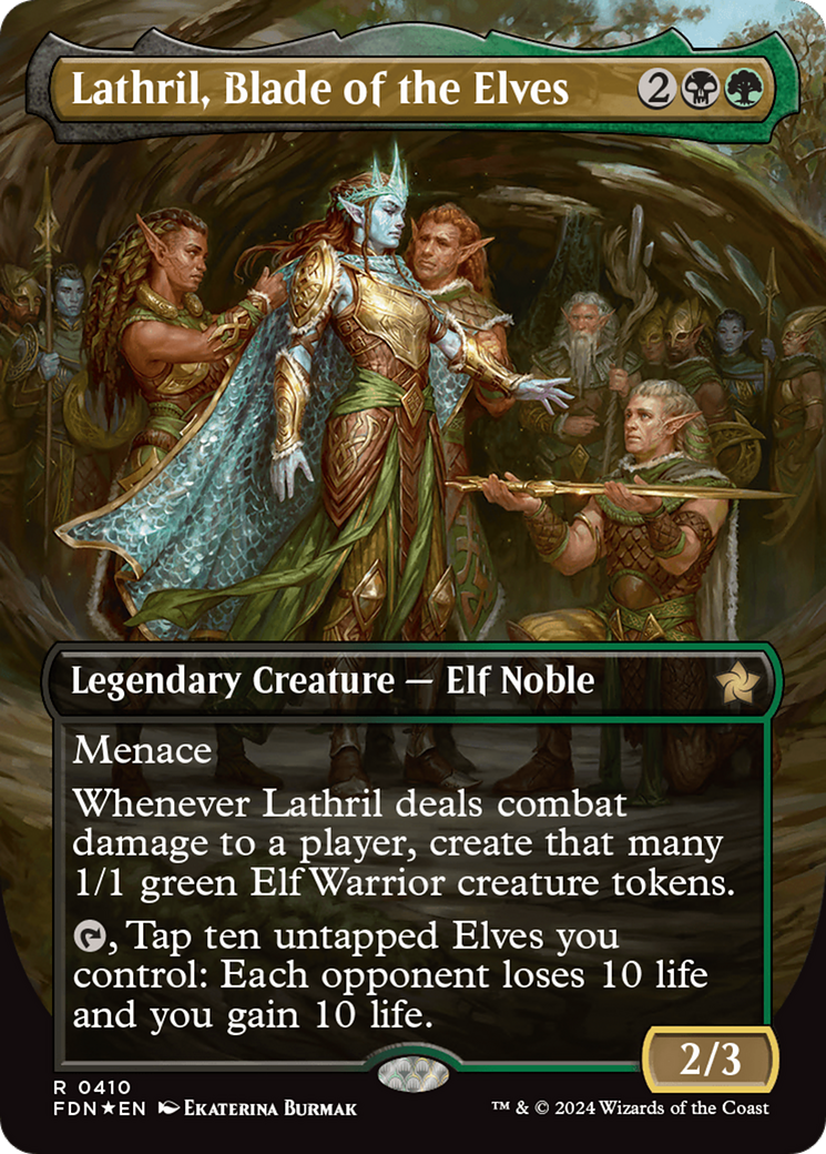 Lathril, Blade of the Elves (Borderless) (Mana Foil) [Foundations] | Gamers Paradise