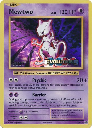 Mewtwo (51/108) (XY Evolutions Staff Prerelease) [XY: Black Star Promos] | Gamers Paradise