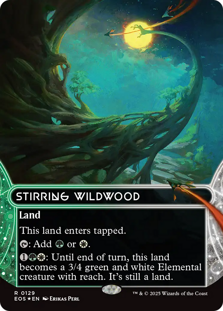 Stirring Wildwood (0129) (Borderless) (Galaxy Foil) [Edge of Eternities: Stellar Sights] | Gamers Paradise