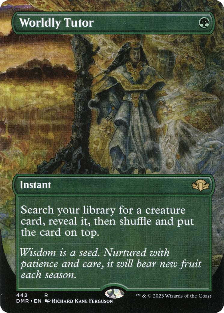 Worldly Tutor (Borderless Alternate Art) [Dominaria Remastered] | Gamers Paradise