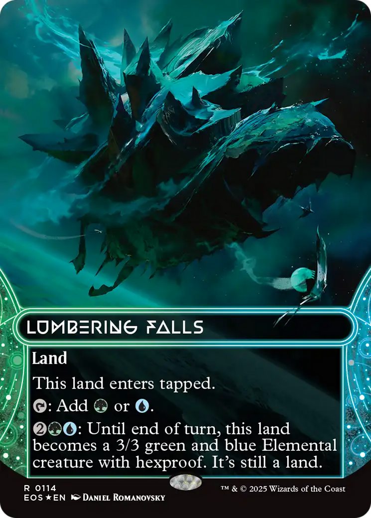 Lumbering Falls (0114) (Borderless) (Galaxy Foil) [Edge of Eternities: Stellar Sights] | Gamers Paradise