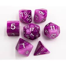 Purple Set of 7 Marbled Polyhedral Dice with White Numbers for D20 based RPG's | Gamers Paradise