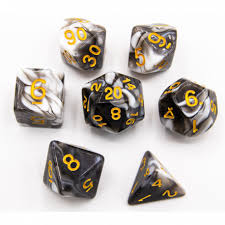 Black Set of 7 Milky Polyhedral Dice with Gold Numbers for D20 based RPG's | Gamers Paradise