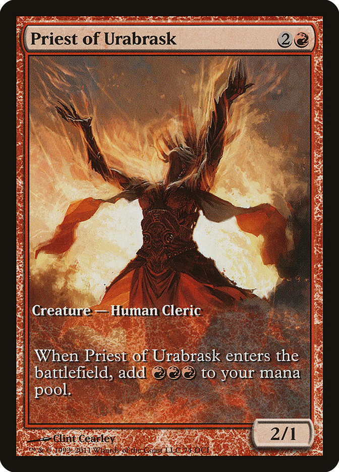 Priest of Urabrask (Game Day) (Extended Art) [New Phyrexia Promos] | Gamers Paradise