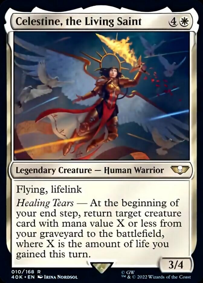 Celestine, the Living Saint (Surge Foil) [Universes Beyond: Warhammer 40,000] | Gamers Paradise