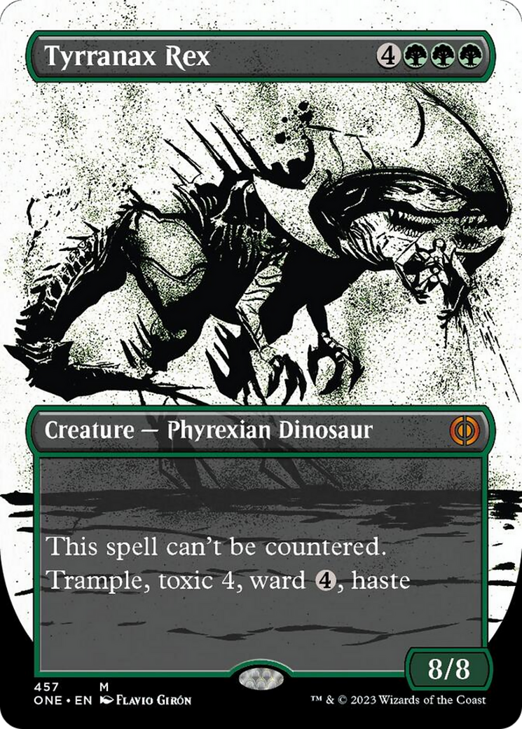 Tyrranax Rex (Borderless Ichor Step-and-Compleat Foil) [Phyrexia: All Will Be One] | Gamers Paradise