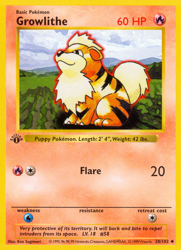 Growlithe (28/102) (Shadowless) [Base Set 1st Edition] | Gamers Paradise