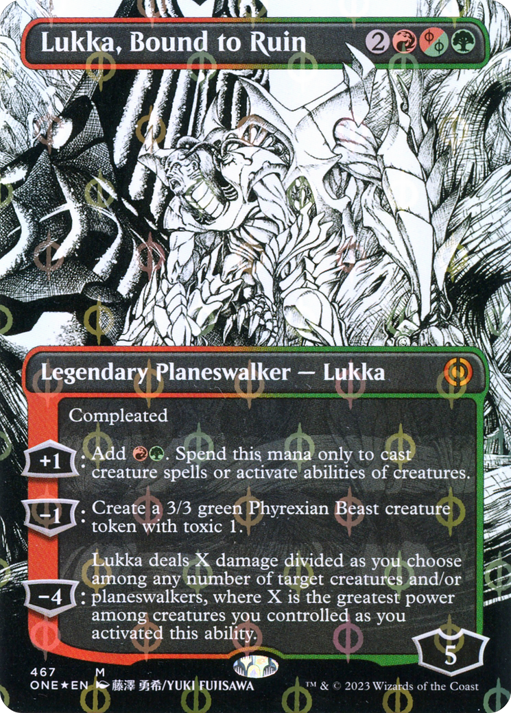 Lukka, Bound to Ruin (Borderless Manga Step-and-Compleat Foil) [Phyrexia: All Will Be One] | Gamers Paradise