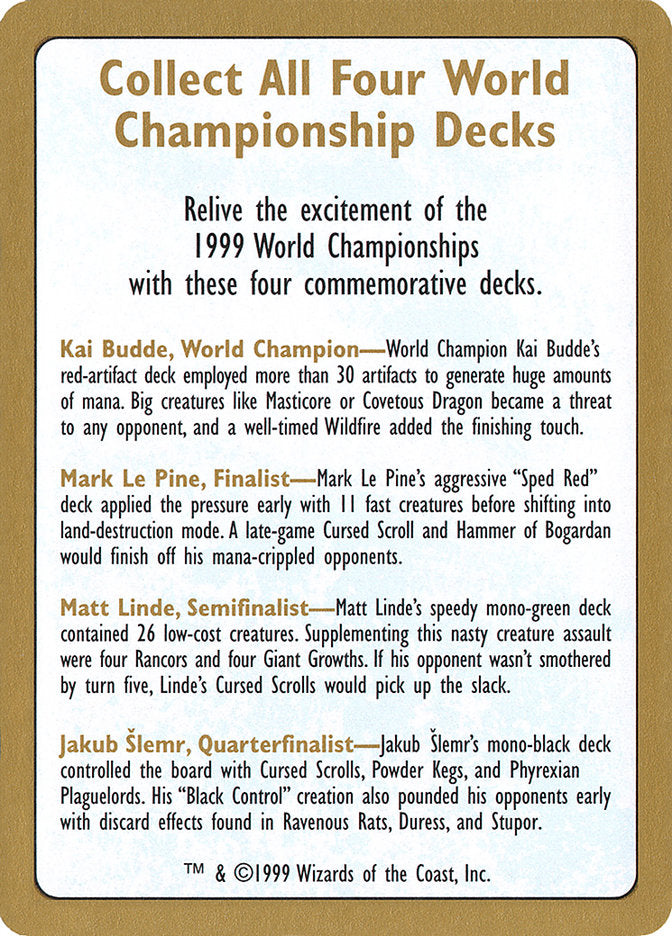 1999 World Championships Ad [World Championship Decks 1999] | Gamers Paradise