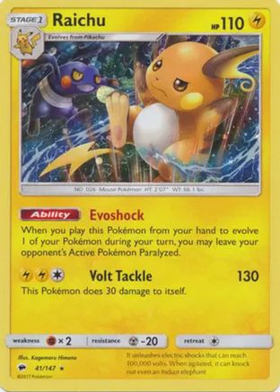 Raichu (41/147) (Cosmos Holo) [Sun & Moon: Burning Shadows] | Gamers Paradise